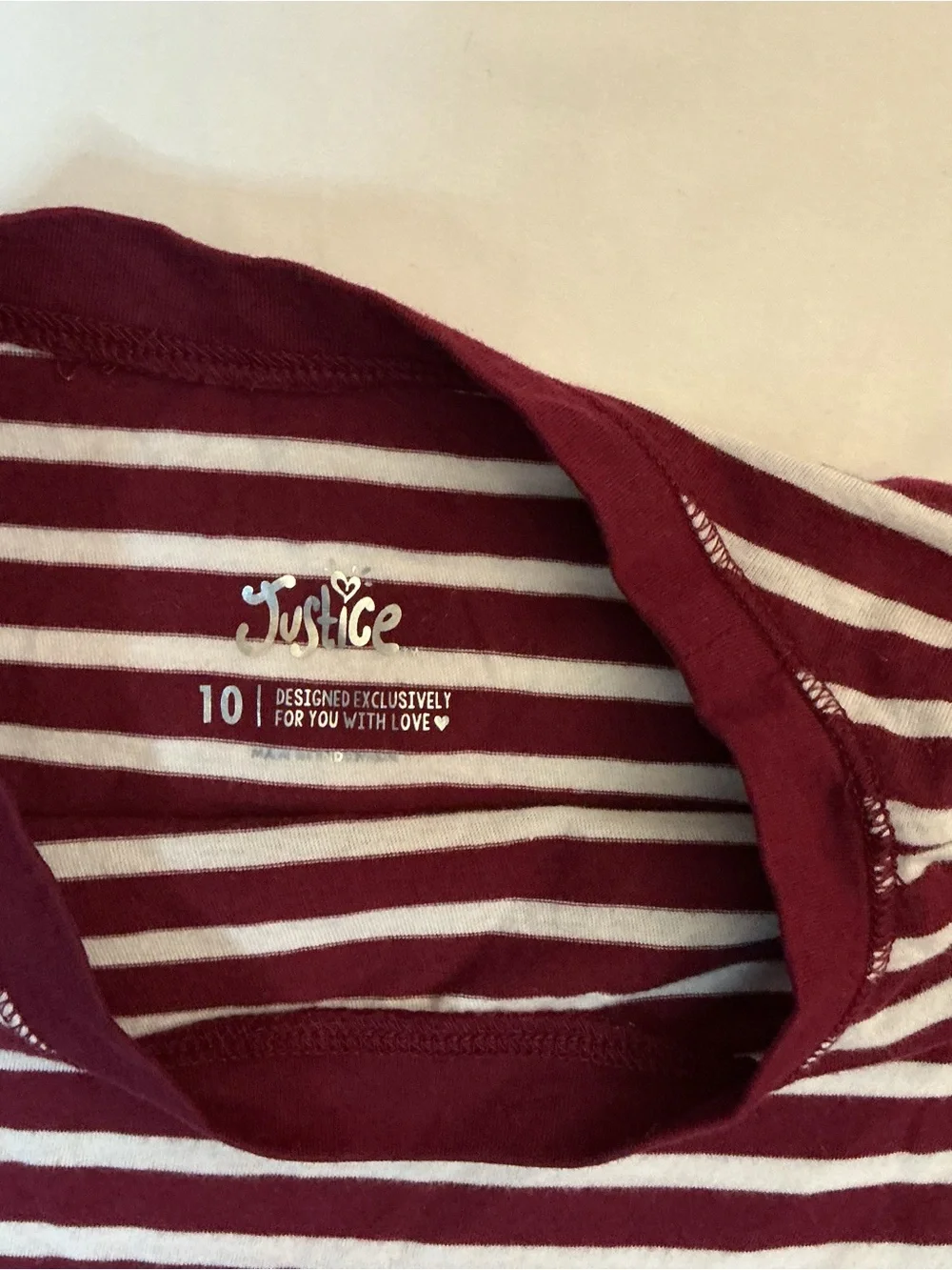 Justice Maroon and White Striped Long-Sleeve Tee